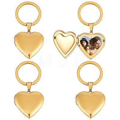 4Pcs 316 Stainless Steel Heart Locket Pendant Keychains KEYC-PH01620-1