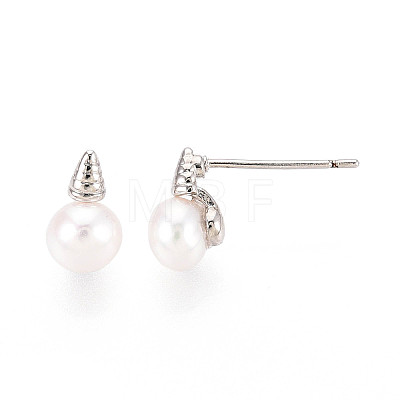 Brass & Natural Pearl Stud Earrings PEAR-N020-WX12-1