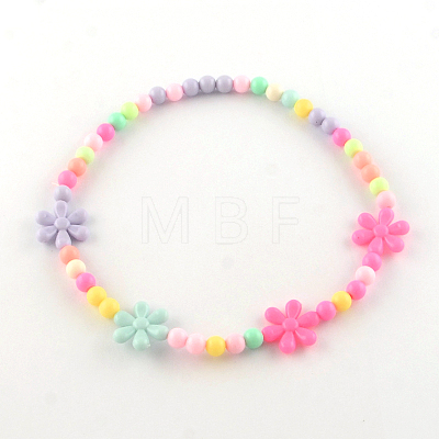 Flower Acrylic Pendant Necklaces and Stretch Bracelets Jewelry Sets X-SJEW-R048-05-1