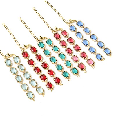 Brass Glass Rectangle Link Bracelet Making AJEW-JB01649-1