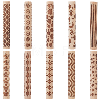 10Pcs 10 Styles Wood Rolling Pin AJEW-GF0014-29-1