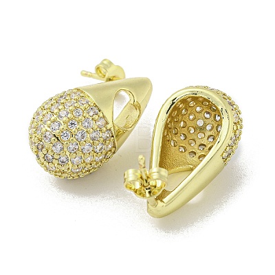 Teardrop with Heart Rack Plating Brass Stud Earrings with Cubic Zirconia EJEW-Z035-06G-1