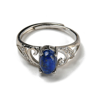 Oval Natural Lapis Lazuli Adjustable Rings RJEW-Q818-01P-05B-1