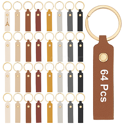 64Pcs 8 Colors PU Leather Keychains KEYC-PH0002-43G-1