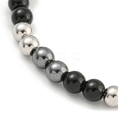 6mm Synthetic Non-magnetic Hematite & Glass & 304 Stainless Steel Round Beaded Bracelets for Women BJEW-G717-05P-1