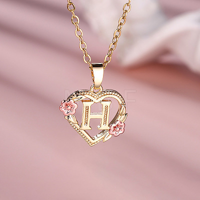 Brass Rose Flower Heart with Letter Pendant Necklaces FS-WGF6950-08-1