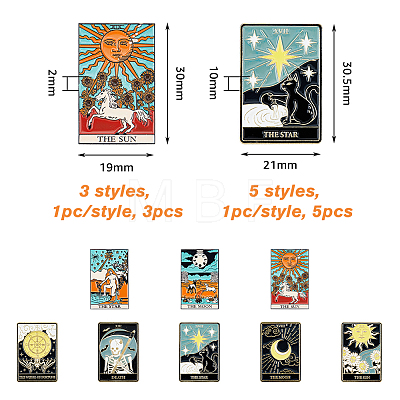 HOBBIESAY 8Pcs 8 Styles Fashion Tarot Card Enamel Pin JEWB-HY0001-01-1