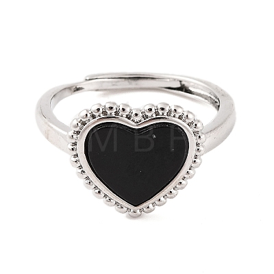 Heart Natural Black Onyx Adjustable Rings RJEW-Q817-05P-05-1