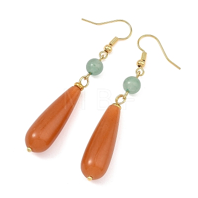 Natural Red/Green Aventurine & Brass & 304 Stainless Steel Dangle Earrings EJEW-JE07257-01-1
