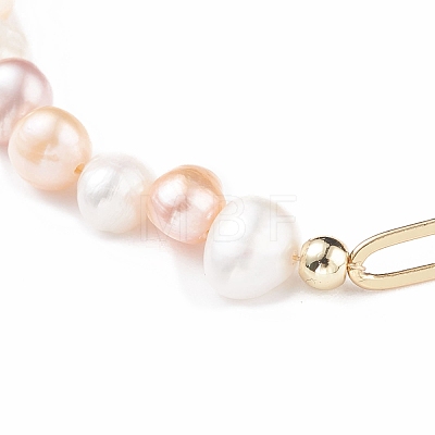 Natural Pearl Beaded Bracelet with Brass Paperclip Chains for Women BJEW-JB07920-02-1