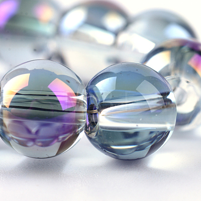 Half Plated Transparent Glass Beads Strands EGLA-Q062-8mm-B05-1