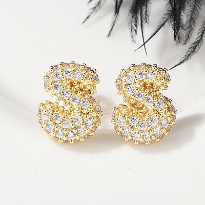 Brass Micro Pave Cubic Zirconia Stud Earrings EJEW-Z091-04G-S-1