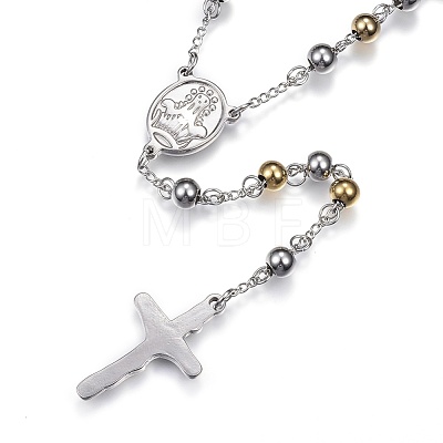 201 Stainless Steel Rosary Bead Necklaces NJEW-D285-37-1