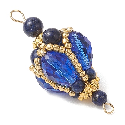3Pcs 3 Colors Bohemian Natural Tiger Eye & Lapis Lazuli & Amethyst Round with Glass Beaded Teardrop Links Connector Charms PALLOY-MZ01227-1