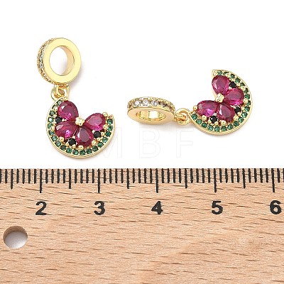Brass Pave Green and Deep Pink Cubic Zirconia European Dangle Charms KK-P345-41G-1