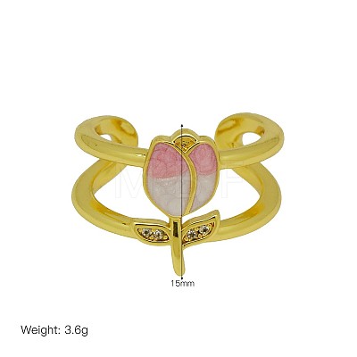 Brass Micro Pave Clear Cubic Zirconia & Enemal Cuff Open Rings for Women WG18C6A-02-1