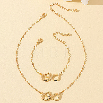 Heart & Infinity Alloy Pendant Necklaces & Link Bracelets Sets for Women FS-WG1C2CC-01-1