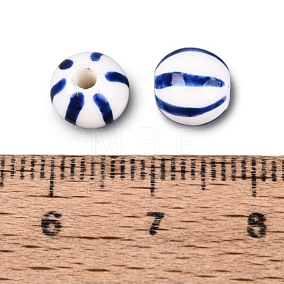 Hand Painted Blue and White Striped Round Porcelain Beads PORC-Q007-01A-1