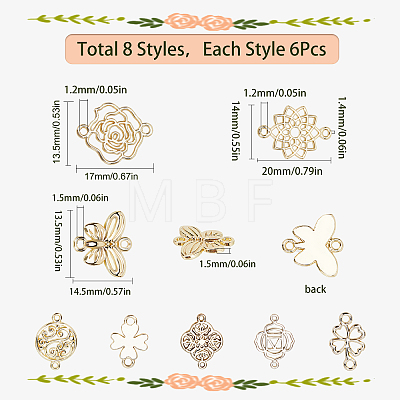 48Pcs 8 Styles Alloy Connector Charms FIND-SC0004-67-1