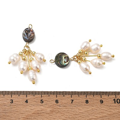 Natural Abalone Shell & Natural Freshwater Pearl Tassel Pendants PALLOY-JF06030-1
