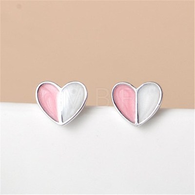 Heart Enamel Stud Earrings for Girl Women EJEW-BB46109-A-1