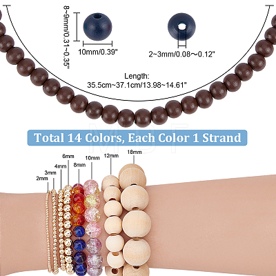  Elit 14 Strands 14 Colors Painted Natural Wood Beads Strands WOOD-PH0002-31-1