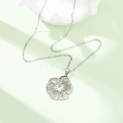 304 Stainless Steel Flower Pendant Cable Chain Necklaces for Men Women NJEW-K308-05A-P-1