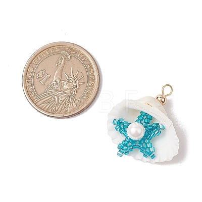 Cylinder Seed Beaded Starfish & Shell Pendants PALLOY-MZ00547-06-1