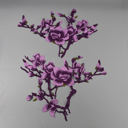Flower & Branch Pattern Polyester Fabrics Computerized Embroidery Cloth Sew on Appliques PATC-WH0009-05A-1