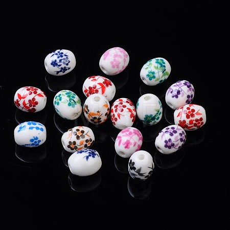 Floral Printed Porcelain Beads PORC-S435-M-1