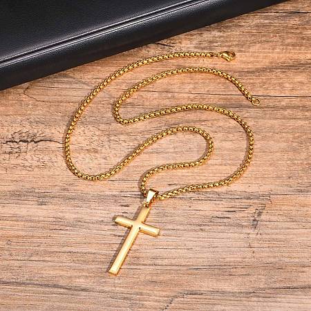 Men's Stainless Steel Cross Pendant Box Chain Necklaces PW-WGD1DFB-02-1