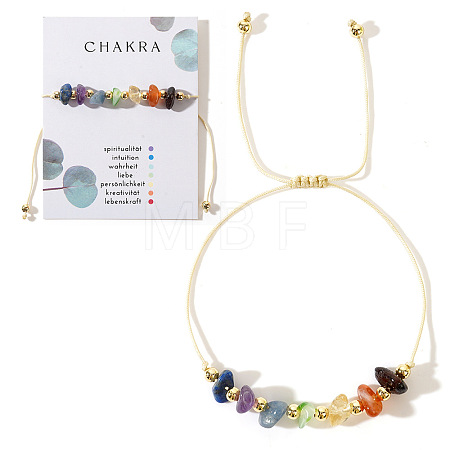 Chakra Bohemian Style Natural Mixed Gemstone Chip Braided Bead Bracelets for Women Men XQ9440-1