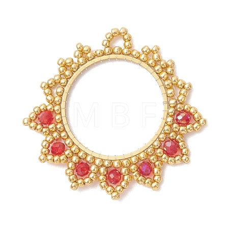 Glass Seed Beaded Flower Pendants PALLOY-MZ01237-01-1