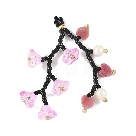 Glass Seed Beaded & Natural Rhodonite Big Pendants PALLOY-MZ01388-02-1