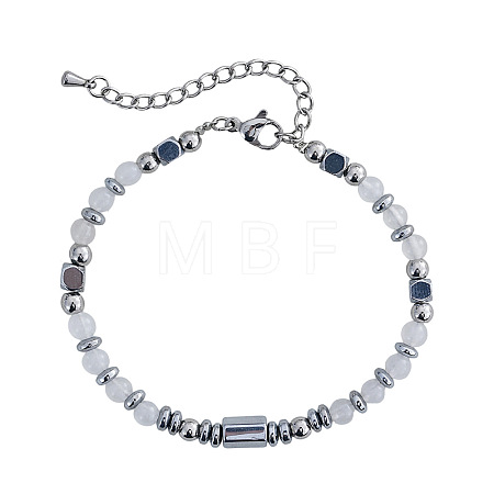 Natural White Jade & Stainless Steel Beaded Bracelets for Women LS-ID8226-5-1