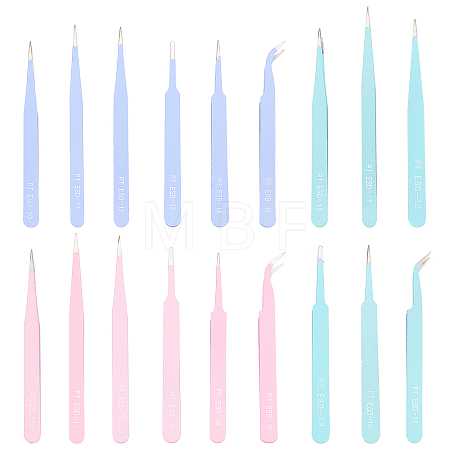 3Sets 3 Colors Stainless Steel Beading Tweezers Sets TOOL-DC0001-01-1