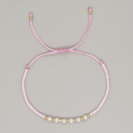 Adjustable Imitation Pearl and Glass Seed Beaded Braided Bracelets for Women NV1607-1-1