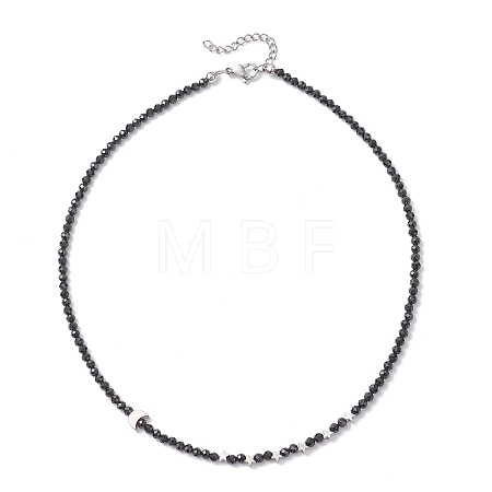 Brass and Faceted Round Natural Black Spinel Beaded Necklaces for Women NJEW-JN05657-02-1
