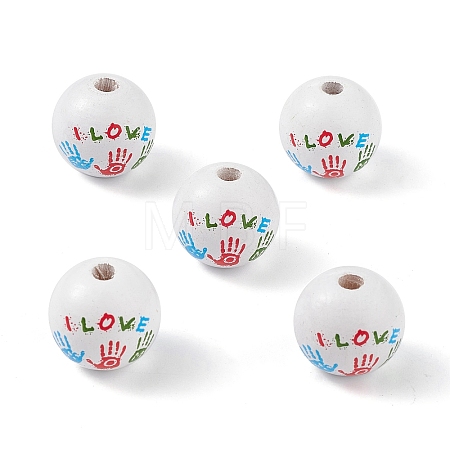 Printed Natural Wood European Beads LS-WOOD-C015-02-1