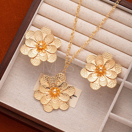 Flower Alloy Pendant Necklaces & Stud Earrings Sets FS-WGA42C5-03-1