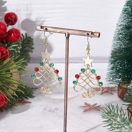 Brass Glass Dangle Earrings EJEW-TA00735-1