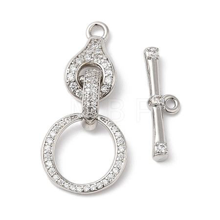 Brass Micro Pave Clear Cubic Zirconia Toggle Clasps KK-P234-72P-1