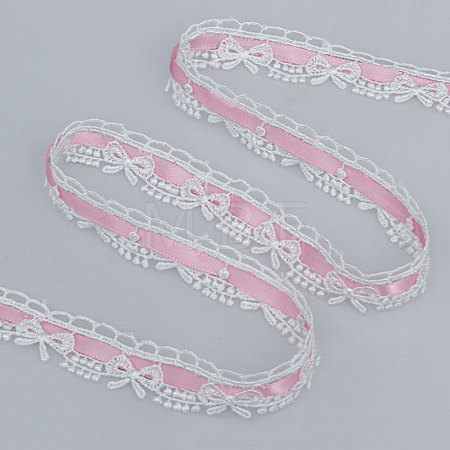 Milk Fiber Bowknot Embroidery Ribbon OCOR-WH0078-508B-1