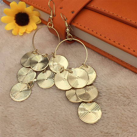 Alloy Flat Round Tassel Dangle Earrings FS-WG24F11-01-1