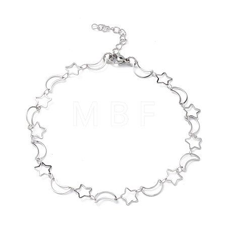 Non-Tarnish 304 Stainless Steel Star & Moon Link Chain Anklets for Men Women STAS-B039-15P-1