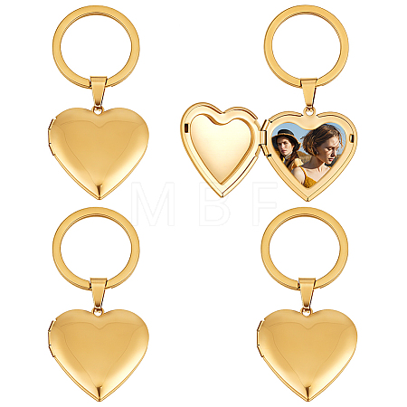 4Pcs 316 Stainless Steel Heart Locket Pendant Keychains KEYC-PH01620-1