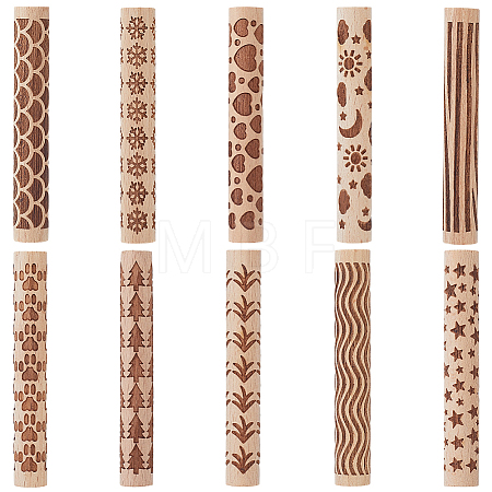 10Pcs 10 Styles Wood Rolling Pin AJEW-GF0014-29-1