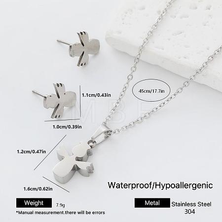 304 Stainless Steel Pendant Necklace & Stud Earrings Set for Women Men NO8774-5-1