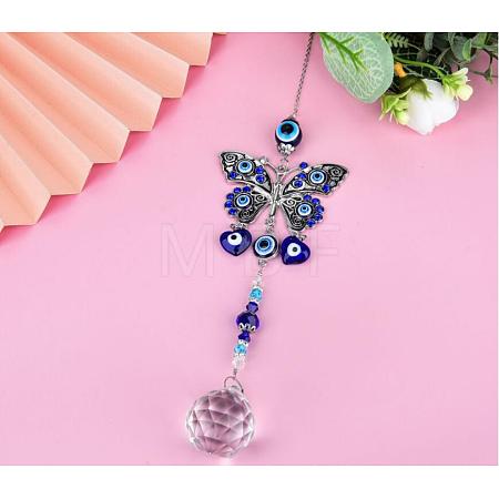 Alloy Butterfly Turkish Blue Evil Eye Pendant Decoration HJEW-M002-14AS-1