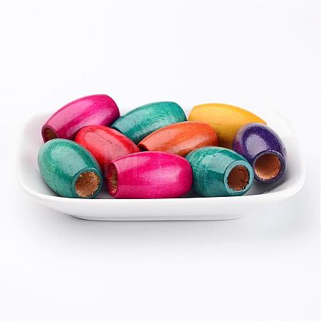 Mixed Lead Free Oval Natural Wood Beads X-WOOD-S619-M-LF-1